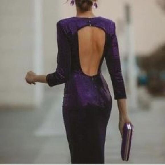 Zara Bloggers Favorite Festive Days Purple Velvet Sequin Open Back Dress NWT - Picture 4 of 15